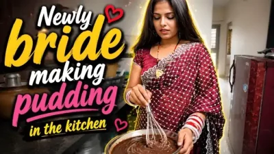 Newly bride making pudding in the kitchen Uncut Short Film